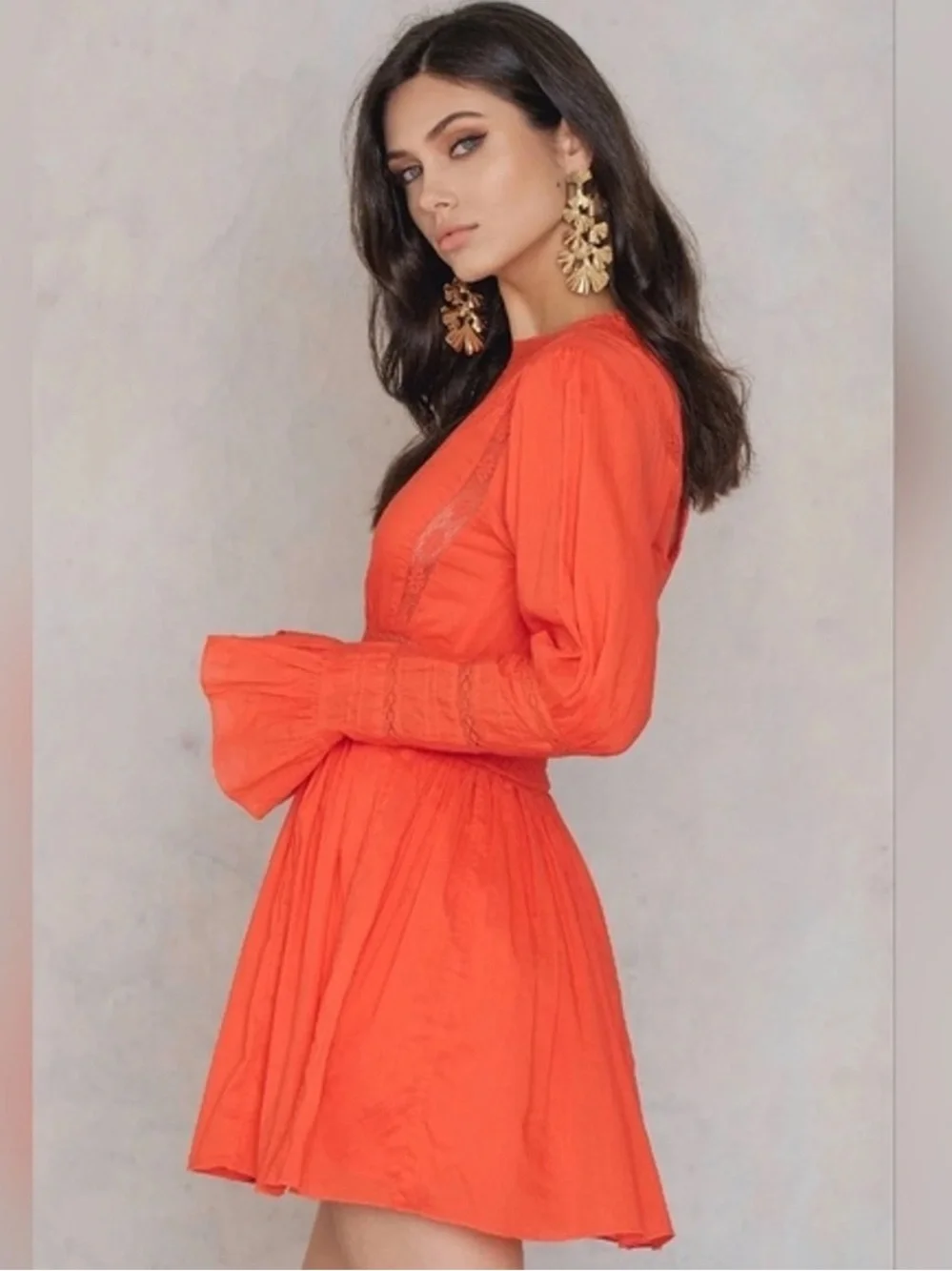 NEW Free People Boho clementine Orange Long-Sleeve lace Mini Dress size 8
